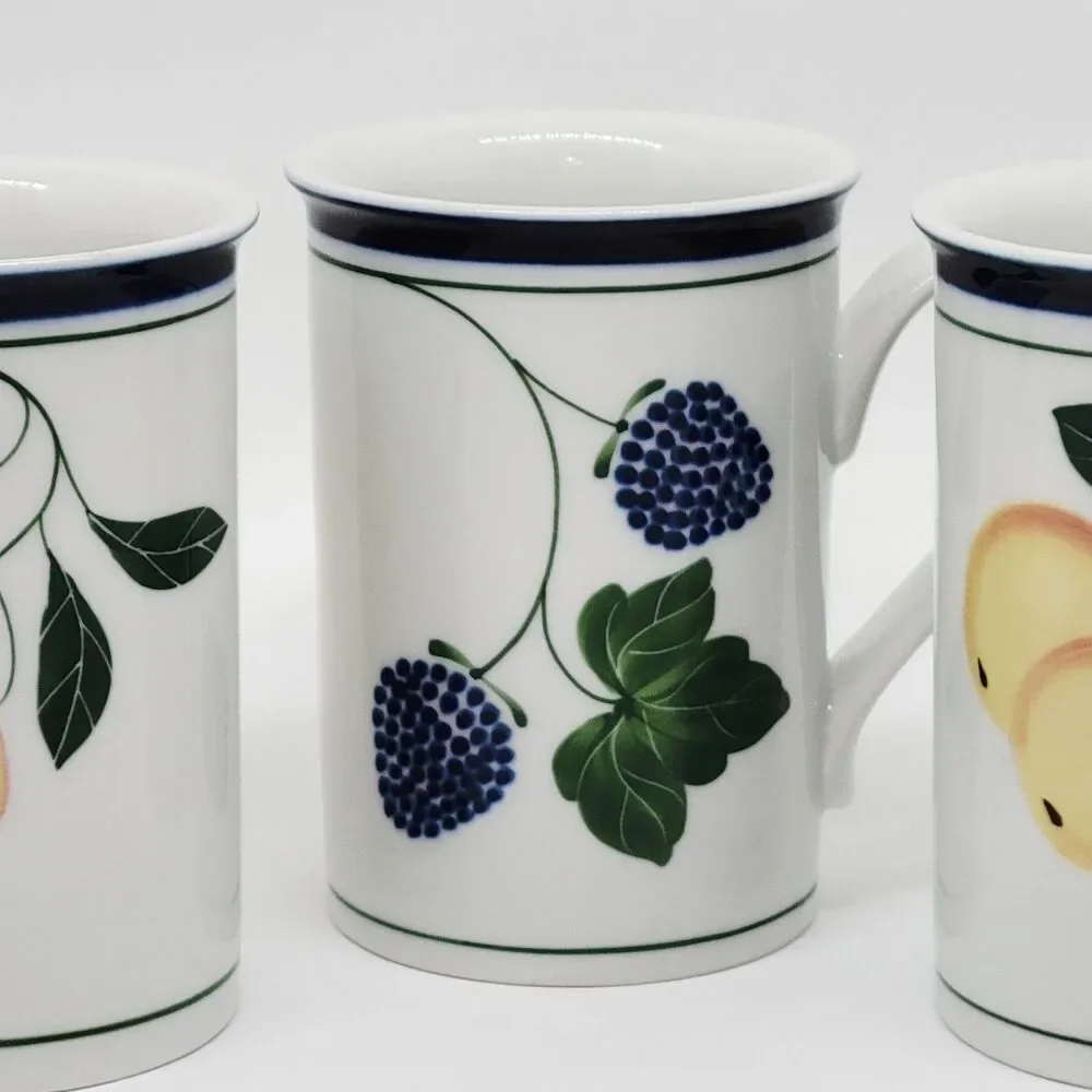 Dansk Berries Set Of 3 Mugs Consisting Of 2 Peach And 1 Blackberry VGC